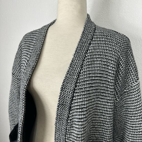 Madewell Cardigan Women Medium Black White Knit Tweed Open Front Cocoon Classic - Picture 4 of 13